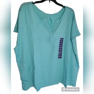 Nine West Women's Short Cap Sleeve V-Neck Fashion Top Angel Blue Scrub XX-Large